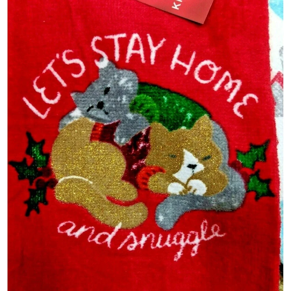 St. Nicholas Square‎ Christmas Holiday Cuddly Cat Kitty Kitchen Towel 2 pack NWT